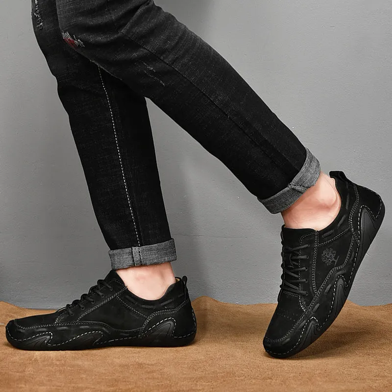 Men's Spring/Autumn Casual Handmade Breathable Leather Sneakers | Plus Size