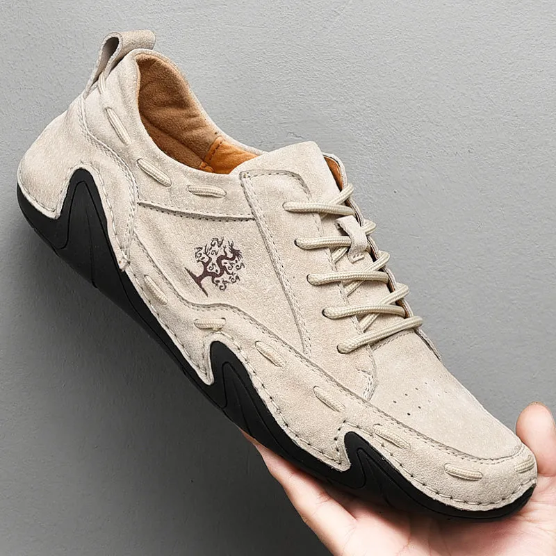 Men's Spring/Autumn Casual Handmade Breathable Leather Sneakers | Plus Size