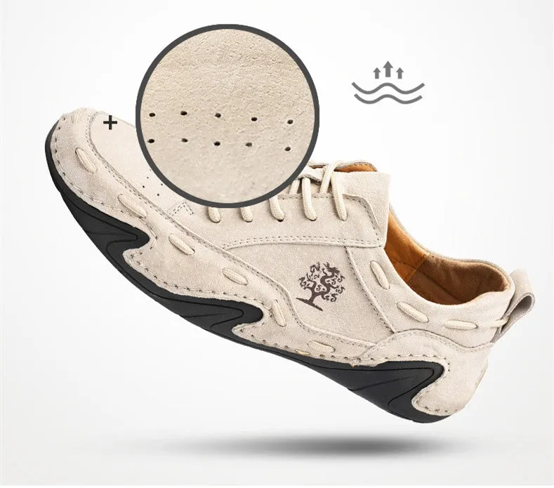 Men's Spring/Autumn Casual Handmade Breathable Leather Sneakers | Plus Size