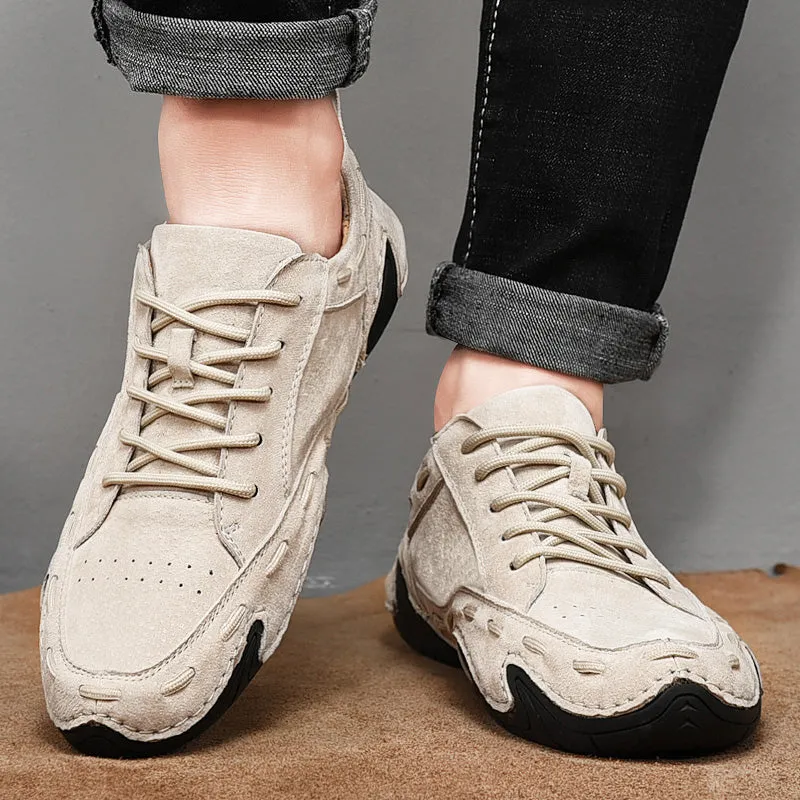 Men's Spring/Autumn Casual Handmade Breathable Leather Sneakers | Plus Size