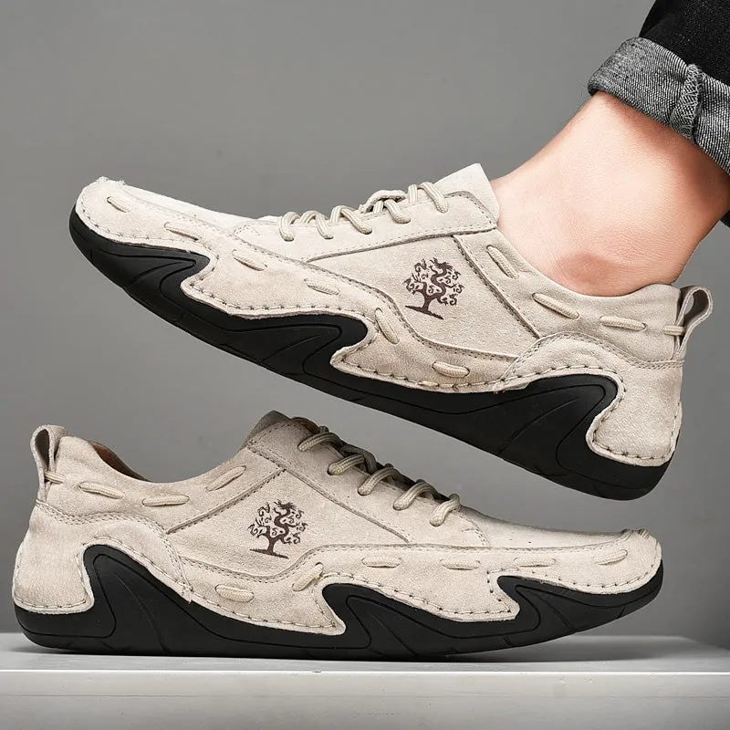 Men's Spring/Autumn Casual Handmade Breathable Leather Sneakers | Plus Size