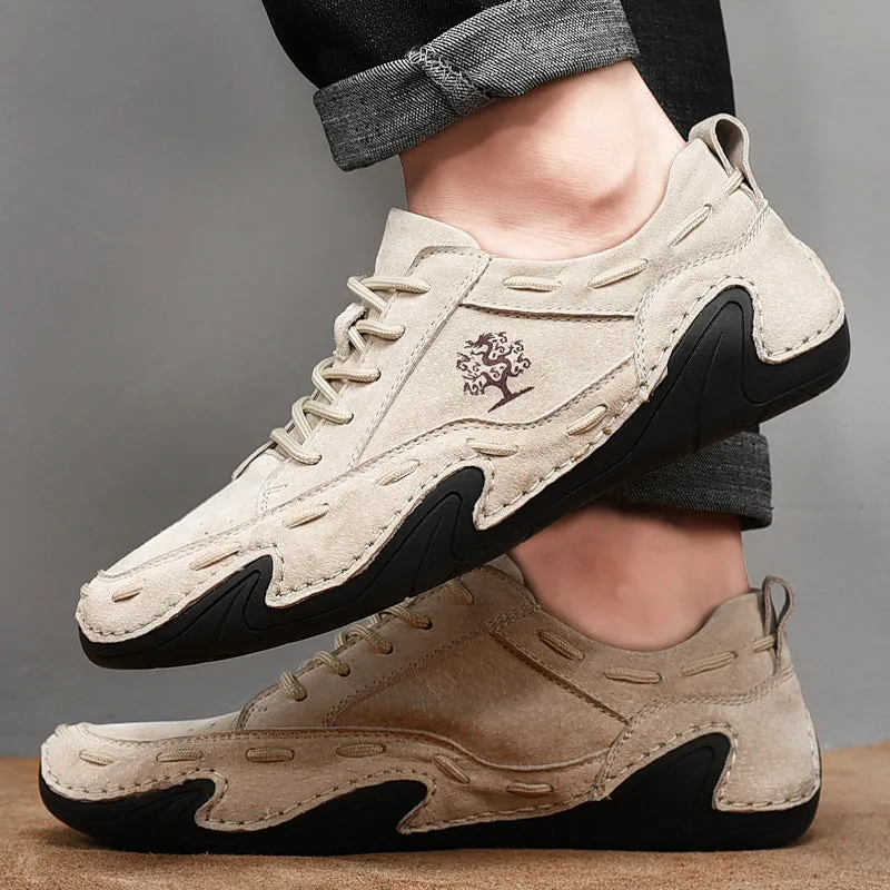 Men's Spring/Autumn Casual Handmade Breathable Leather Sneakers | Plus Size