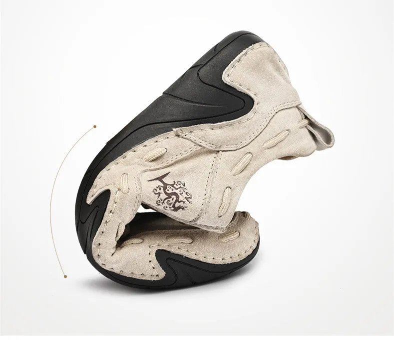 Men's Spring/Autumn Casual Handmade Breathable Leather Sneakers | Plus Size
