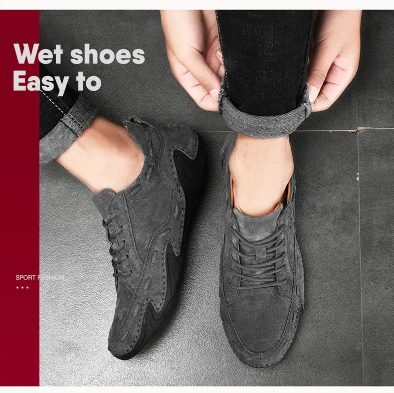 Men's Spring/Autumn Casual Handmade Breathable Leather Sneakers | Plus Size
