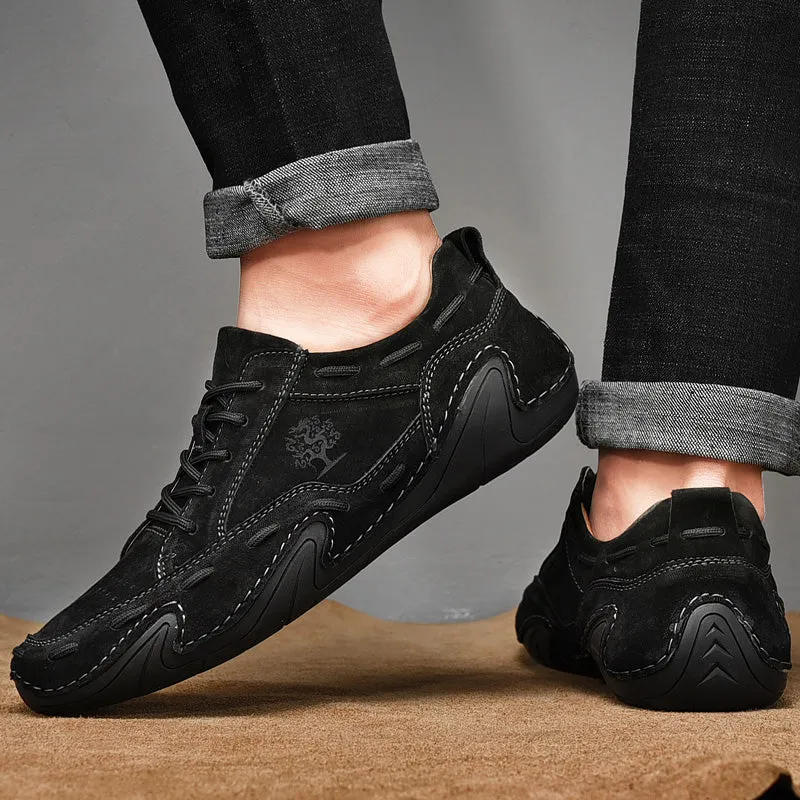 Men's Spring/Autumn Casual Handmade Breathable Leather Sneakers | Plus Size