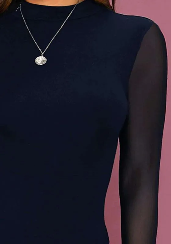 Mesh Sleeve Solid Bodysuit