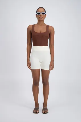 Minori Rib Knit Bodysuit Brown