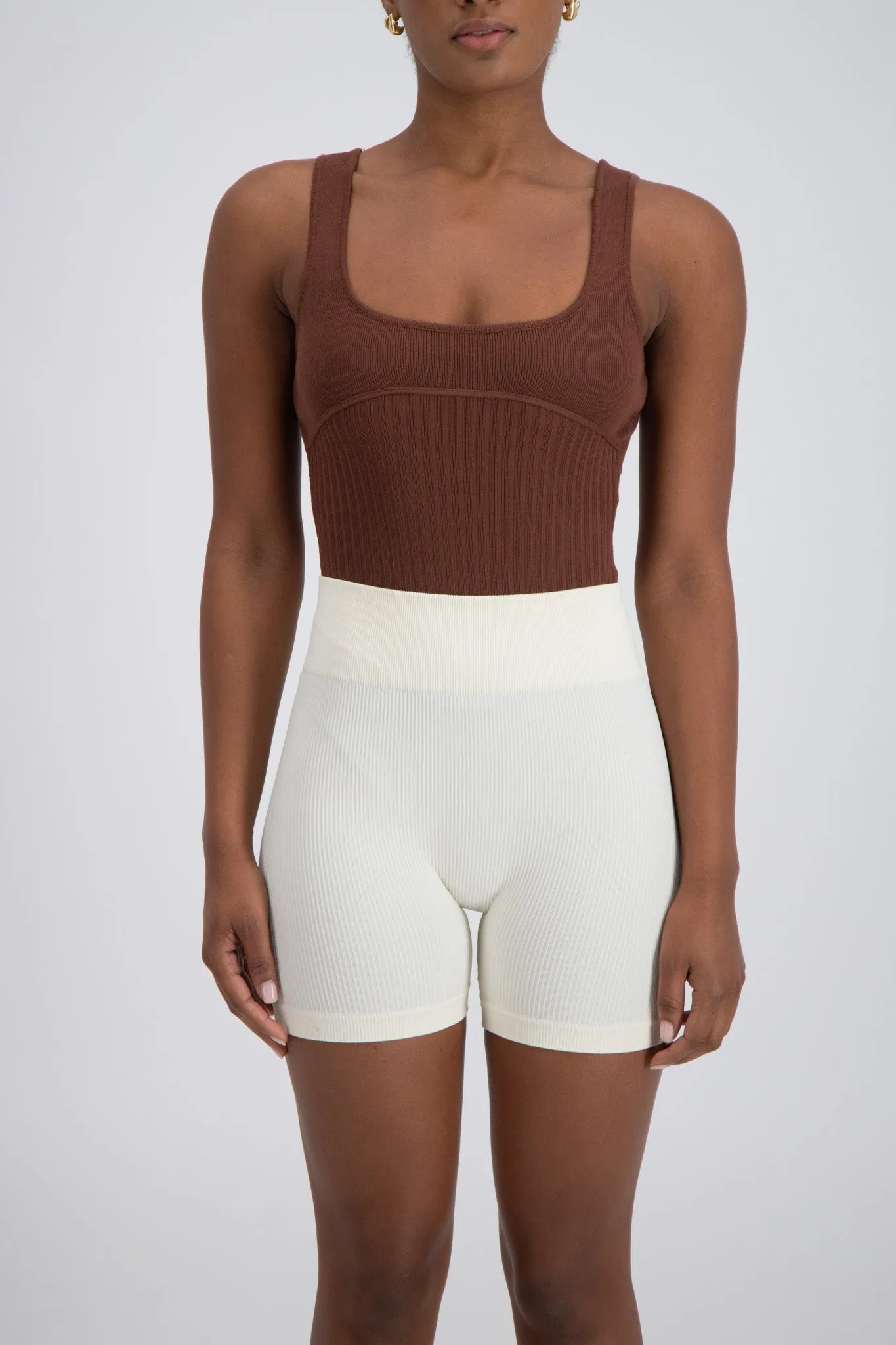 Minori Rib Knit Bodysuit Brown