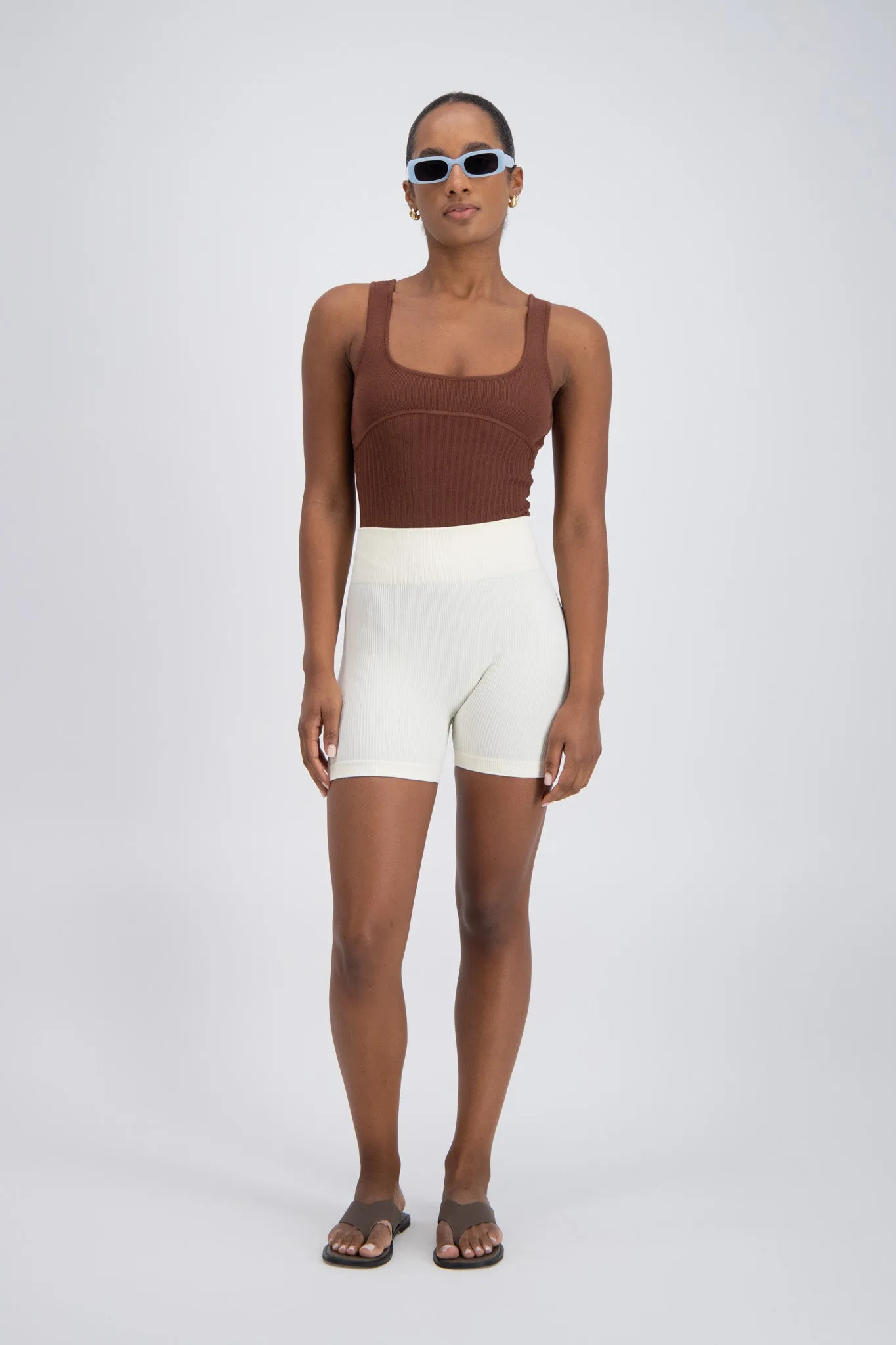 Minori Rib Knit Bodysuit Brown