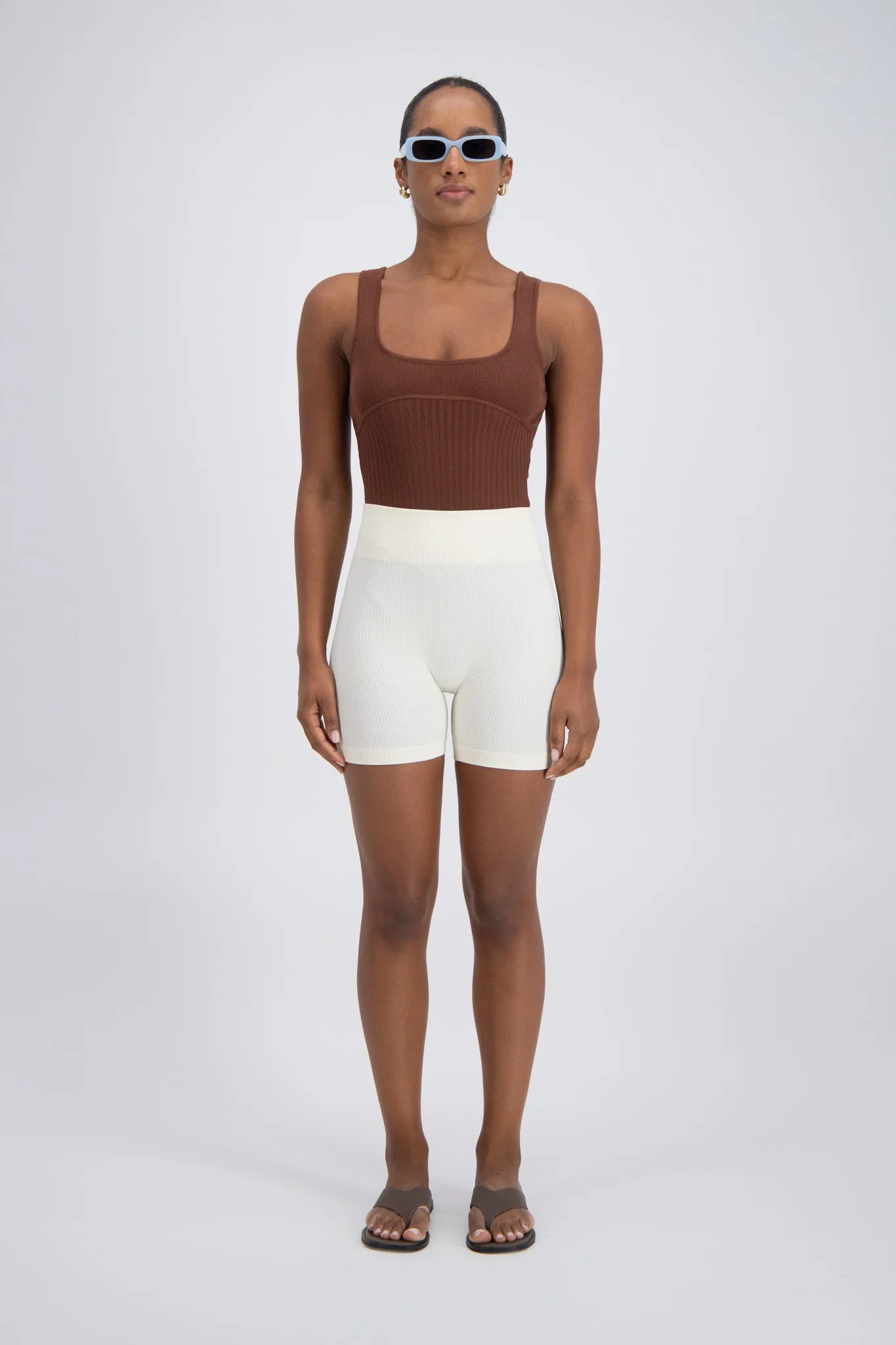 Minori Rib Knit Bodysuit Brown