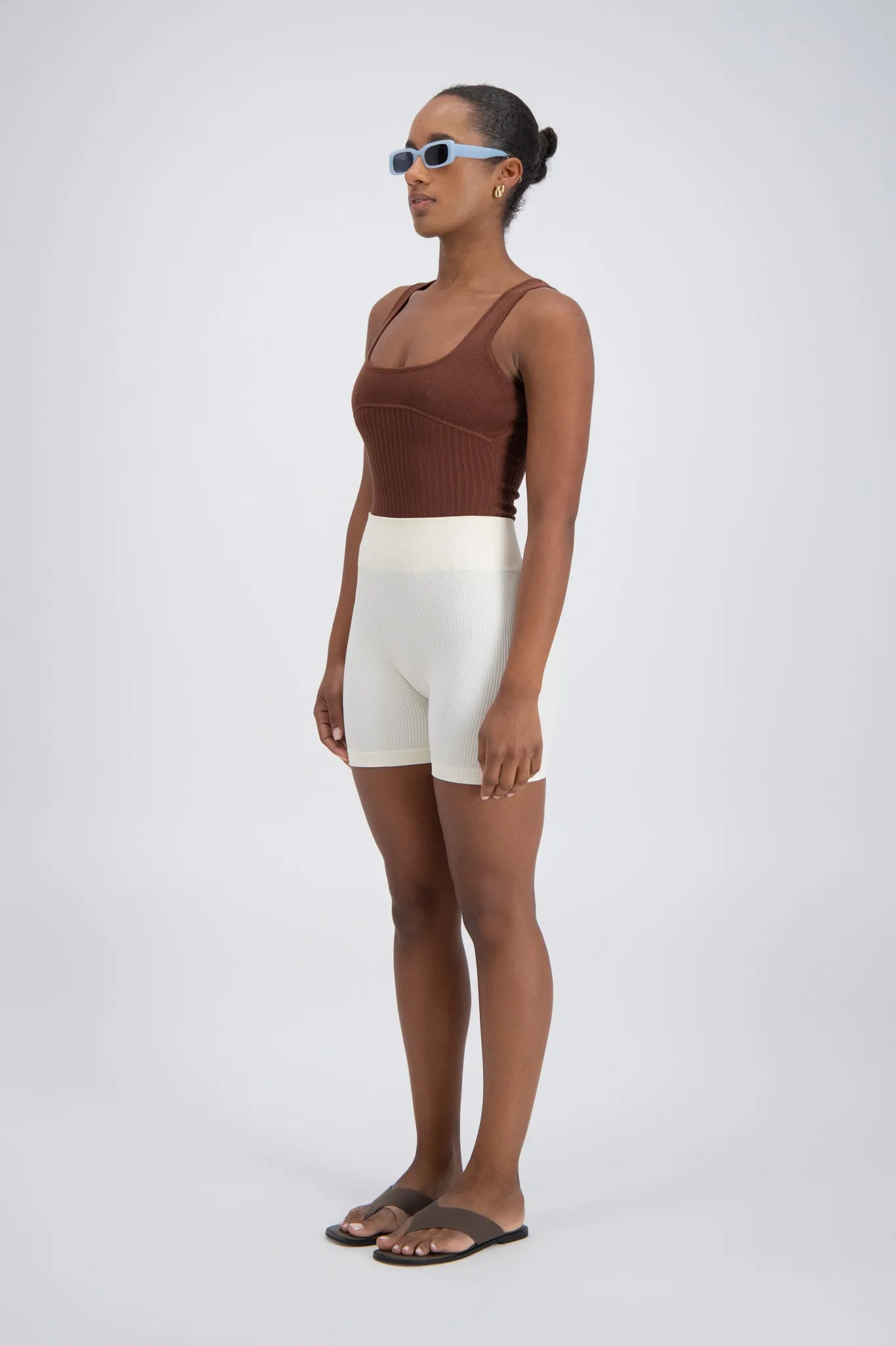 Minori Rib Knit Bodysuit Brown