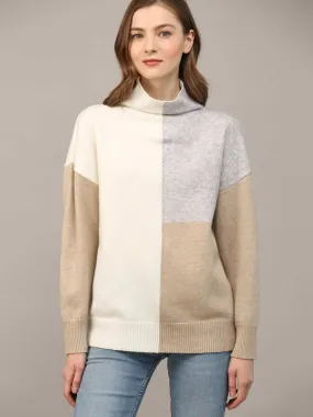 Mock Neck Neutral Color Block Sweater