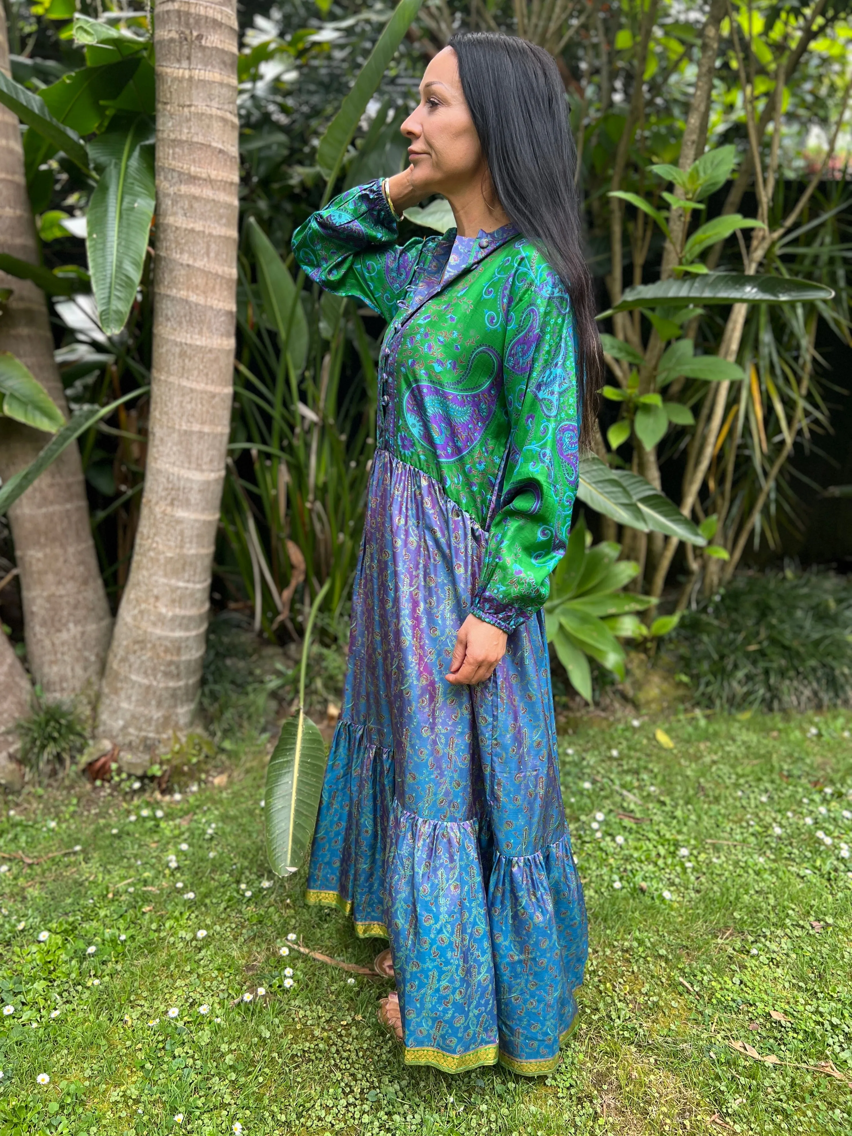 Moonlight Dress - Purple green Silk (S)