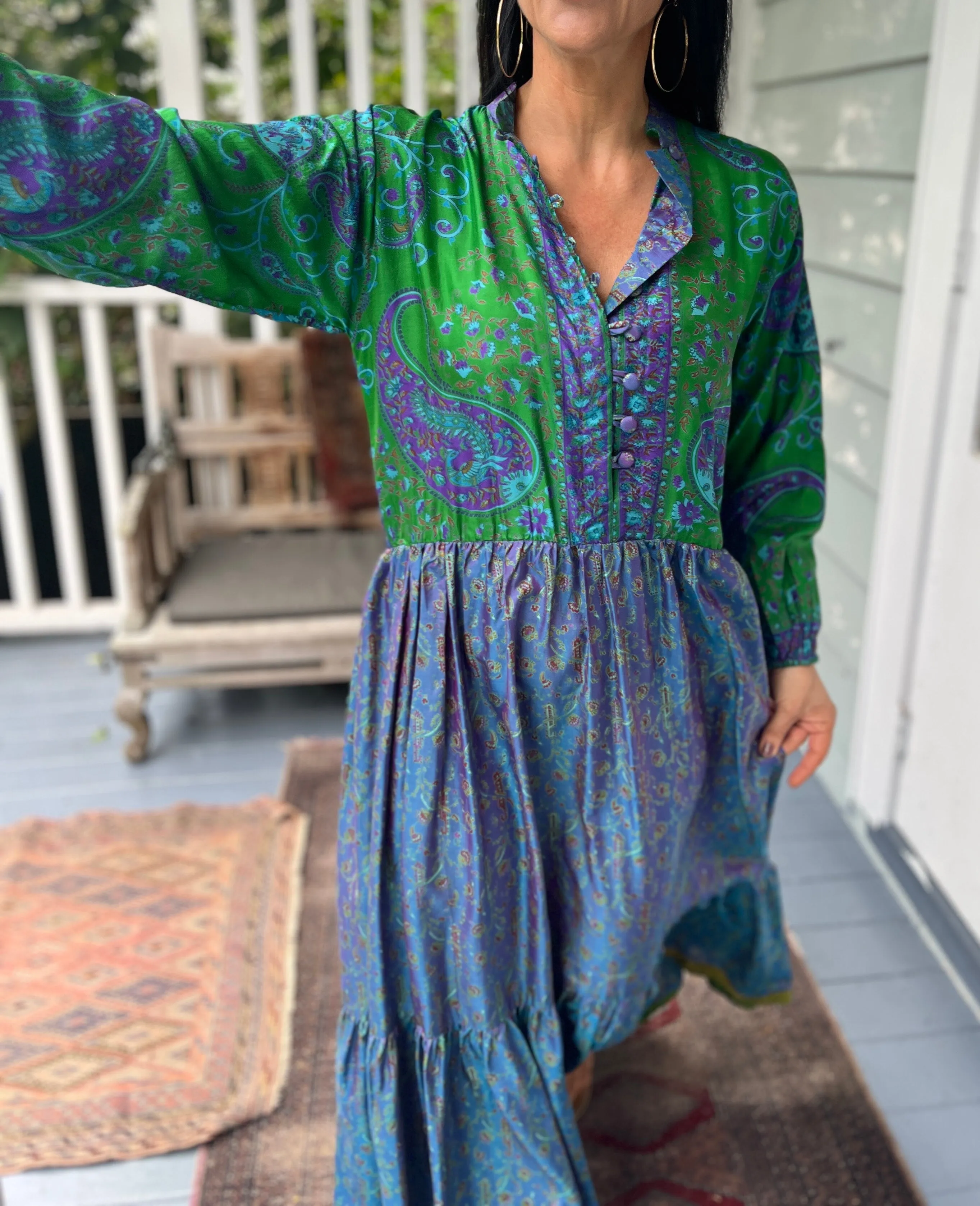 Moonlight Dress - Purple green Silk (S)