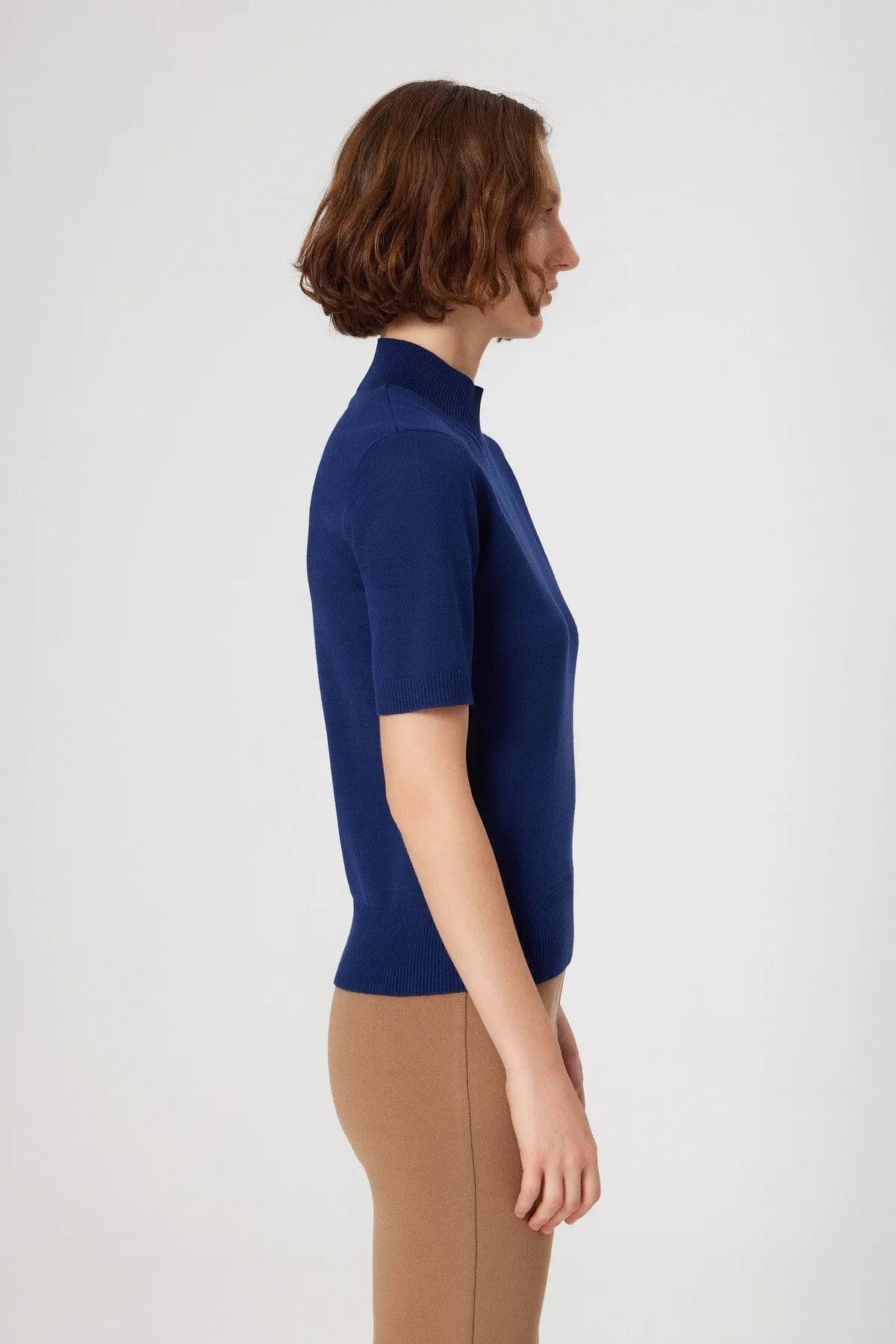 Navy Blue Half Turtleneck Wool Blend Sweater
