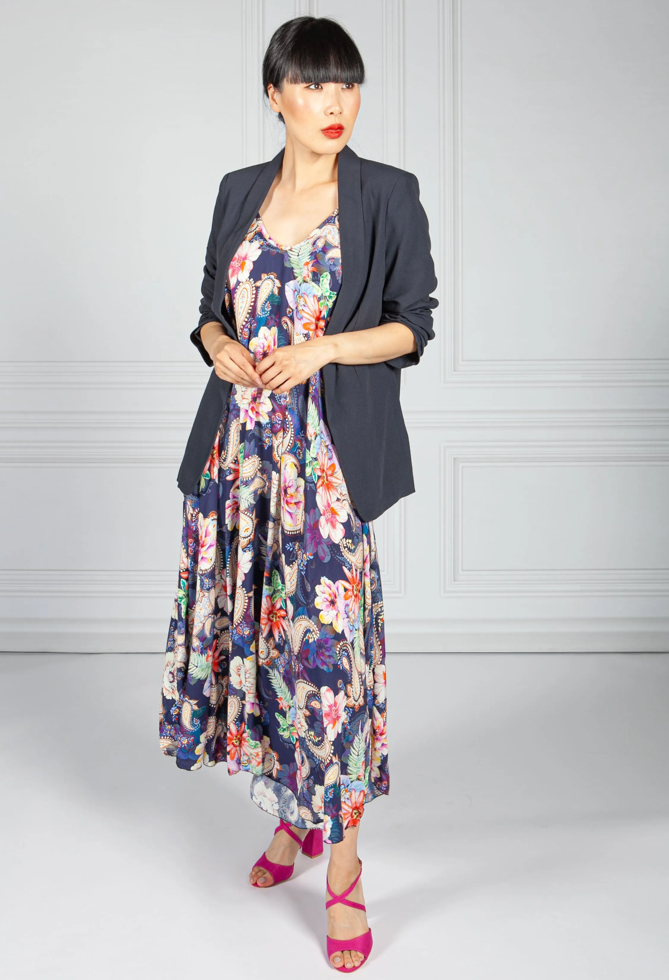 Navy Floral Print Maxi Dress
