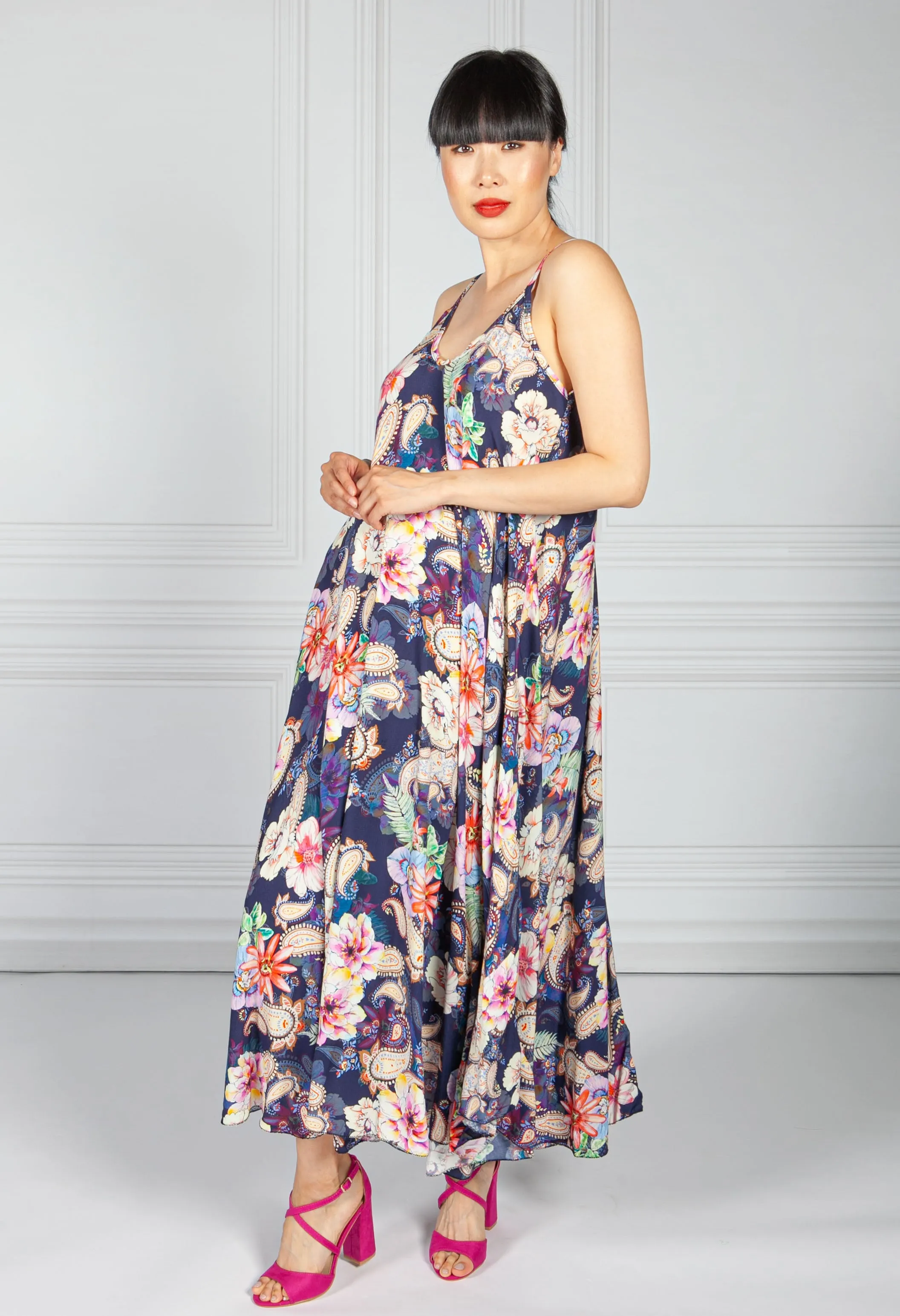Navy Floral Print Maxi Dress