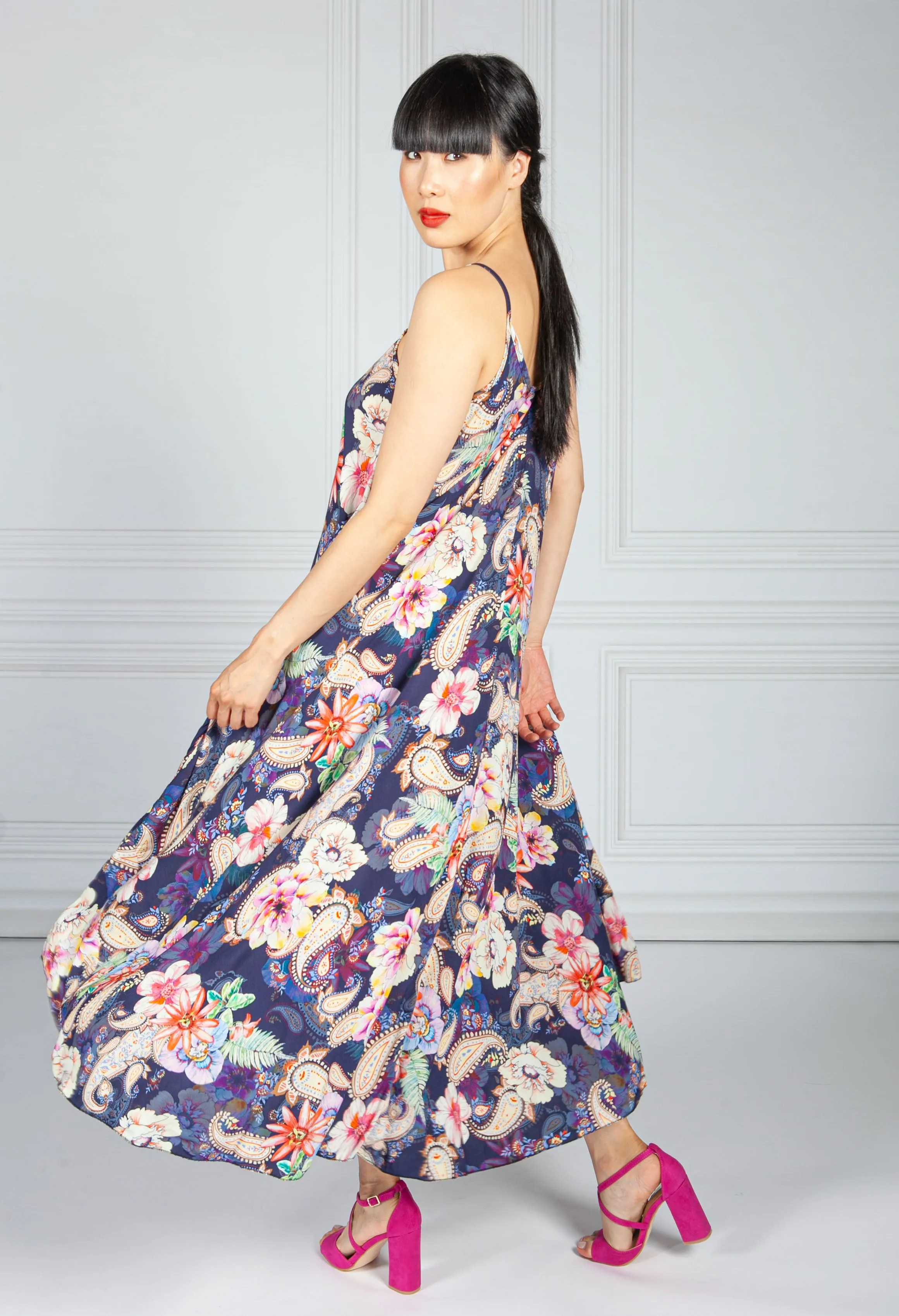 Navy Floral Print Maxi Dress