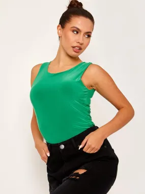 Nicolle Slinky Racer Back Sleeveless Bodysuit In Jade Green