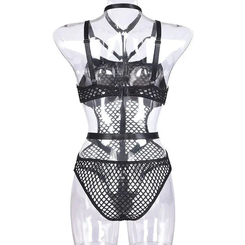 Nightshade Matrix Bodysuit - AltGoth Gothic Sexy Fishnet Jumpsuit Women Harajuku Streetwear Mall Goth See Through Bodysuit Nightclub Hollow Out Emo Rompers