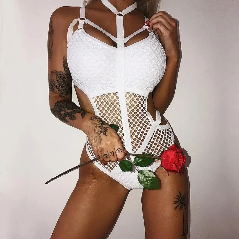Nightshade Matrix Bodysuit - AltGoth Gothic Sexy Fishnet Jumpsuit Women Harajuku Streetwear Mall Goth See Through Bodysuit Nightclub Hollow Out Emo Rompers