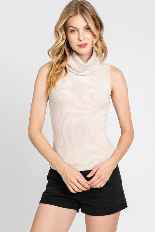 Oatmeal Sleeveless Turtleneck Top