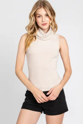 Oatmeal Sleeveless Turtleneck Top
