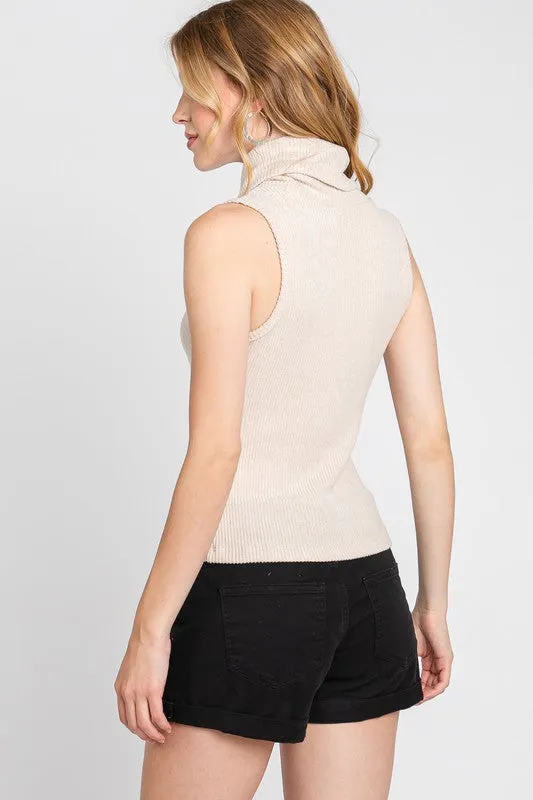 Oatmeal Sleeveless Turtleneck Top