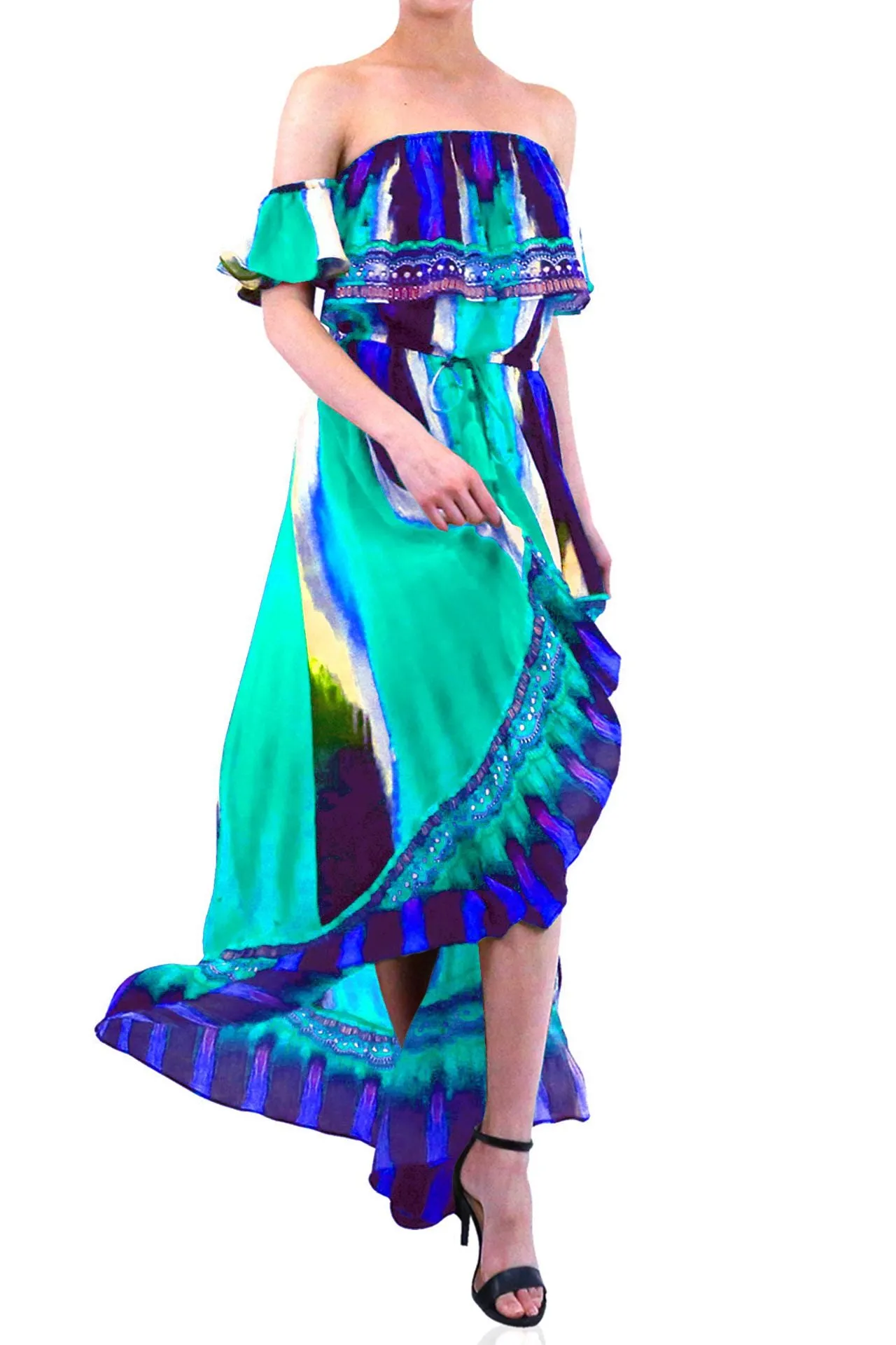 Off Shoulder Long Blue Dress