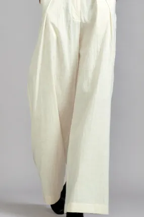 Off -White Cotton Pleated Pant Set