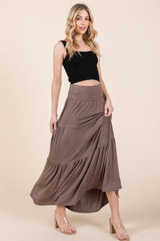 Orange Farm Solid Tiered Ruffle Skirt