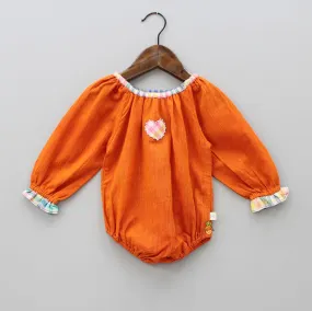 Orange Heart Patch Detailed Bodysuit