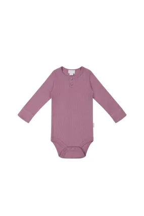 Organic Cotton Modal Long Sleeve Bodysuit - Berry Jam