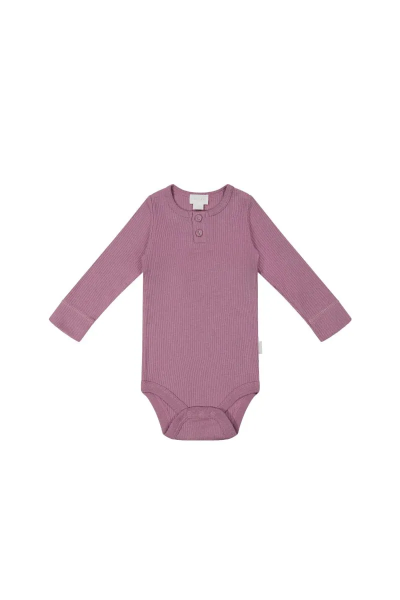 Organic Cotton Modal Long Sleeve Bodysuit - Berry Jam