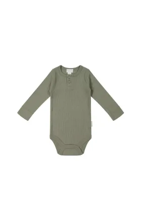 Organic Cotton Modal Long Sleeve Bodysuit - Dill