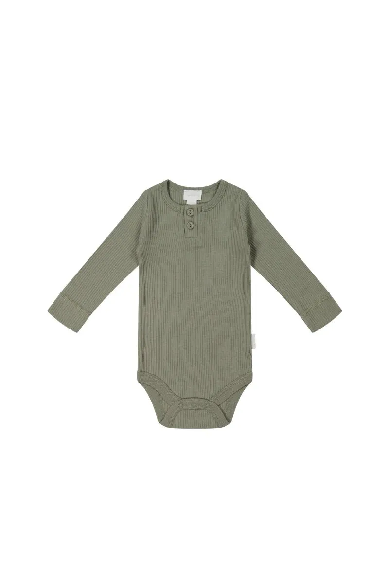 Organic Cotton Modal Long Sleeve Bodysuit - Dill