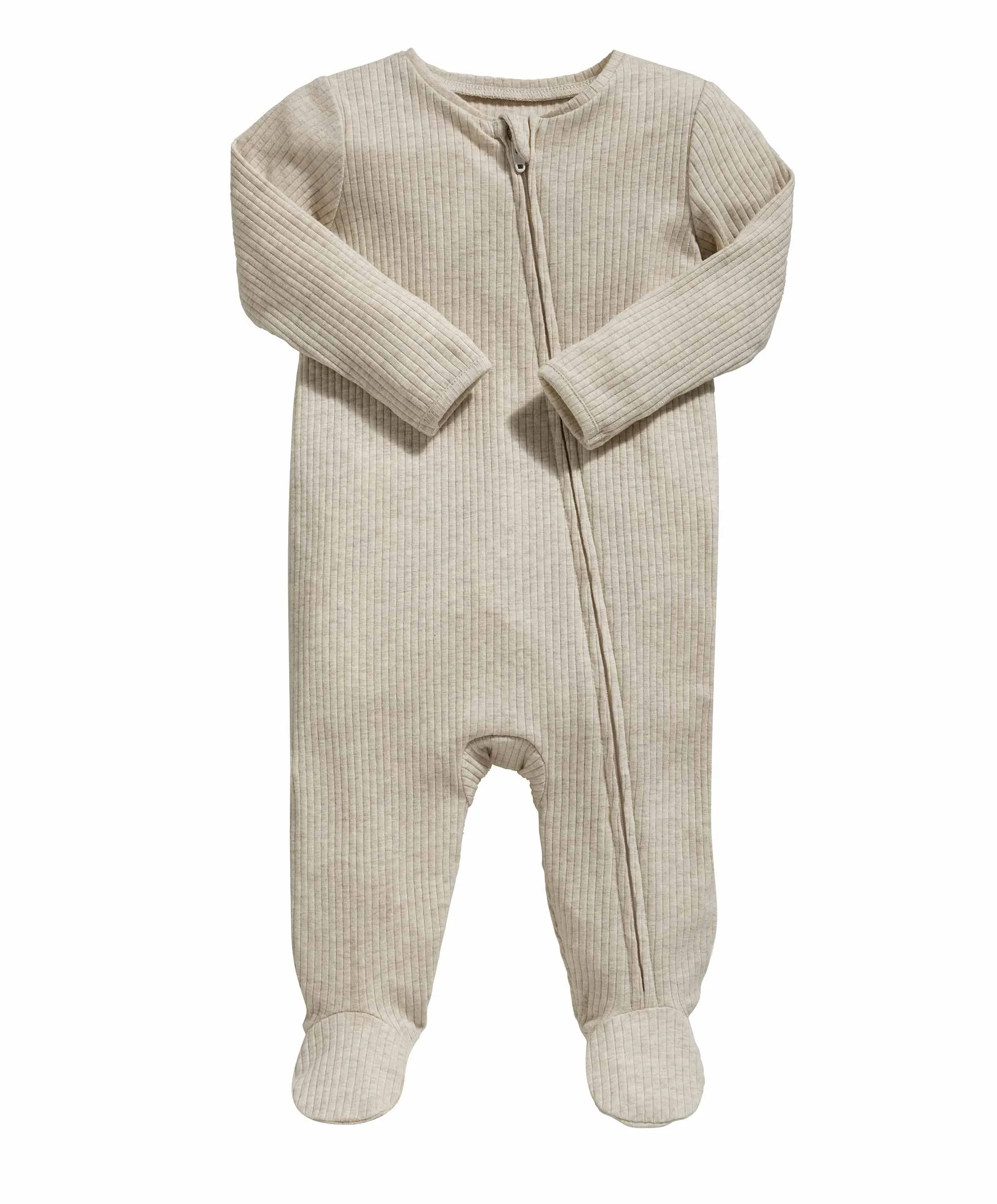 Organic Cotton Ribbed Sleepsuit - Oatmeal