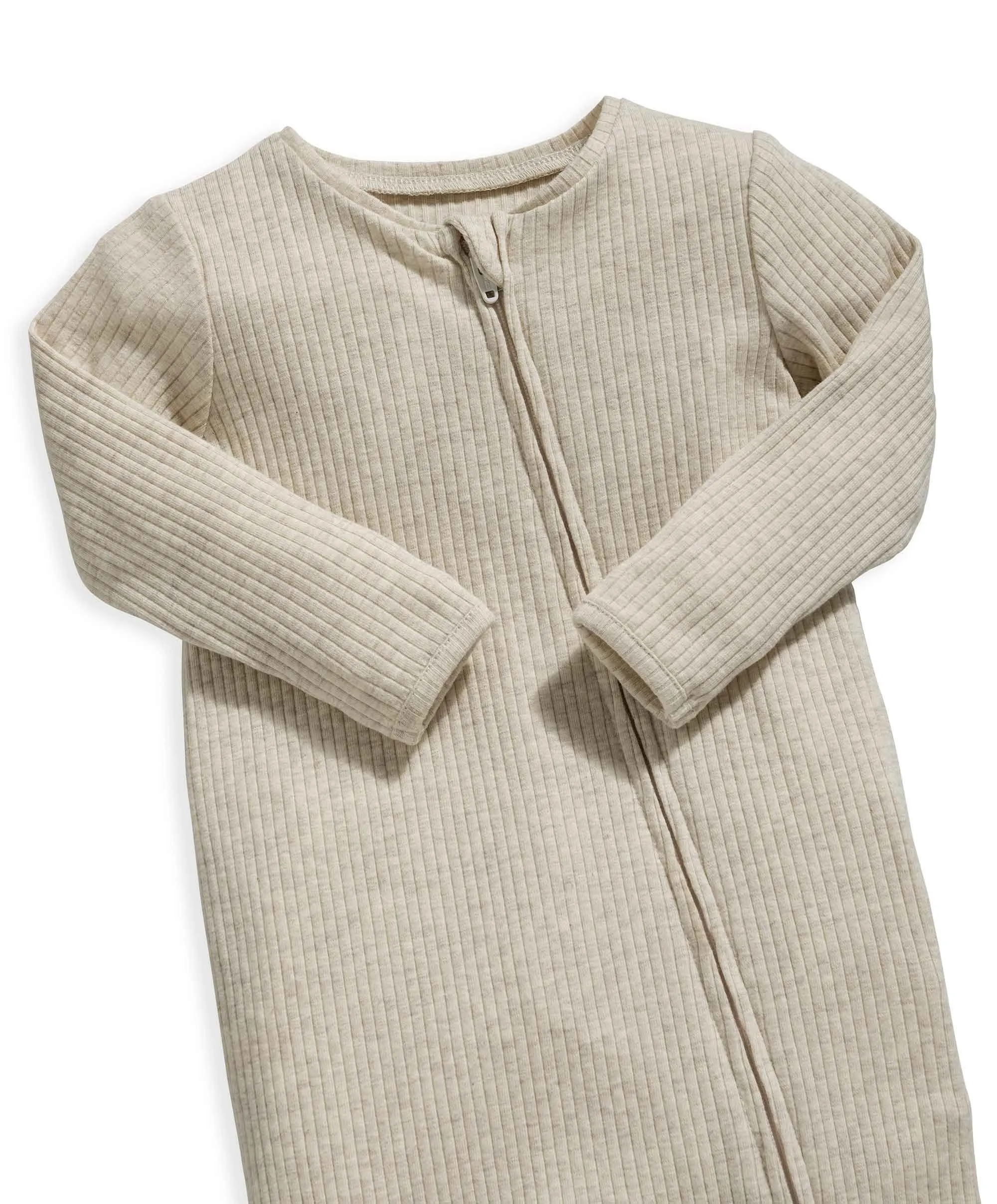 Organic Cotton Ribbed Sleepsuit - Oatmeal