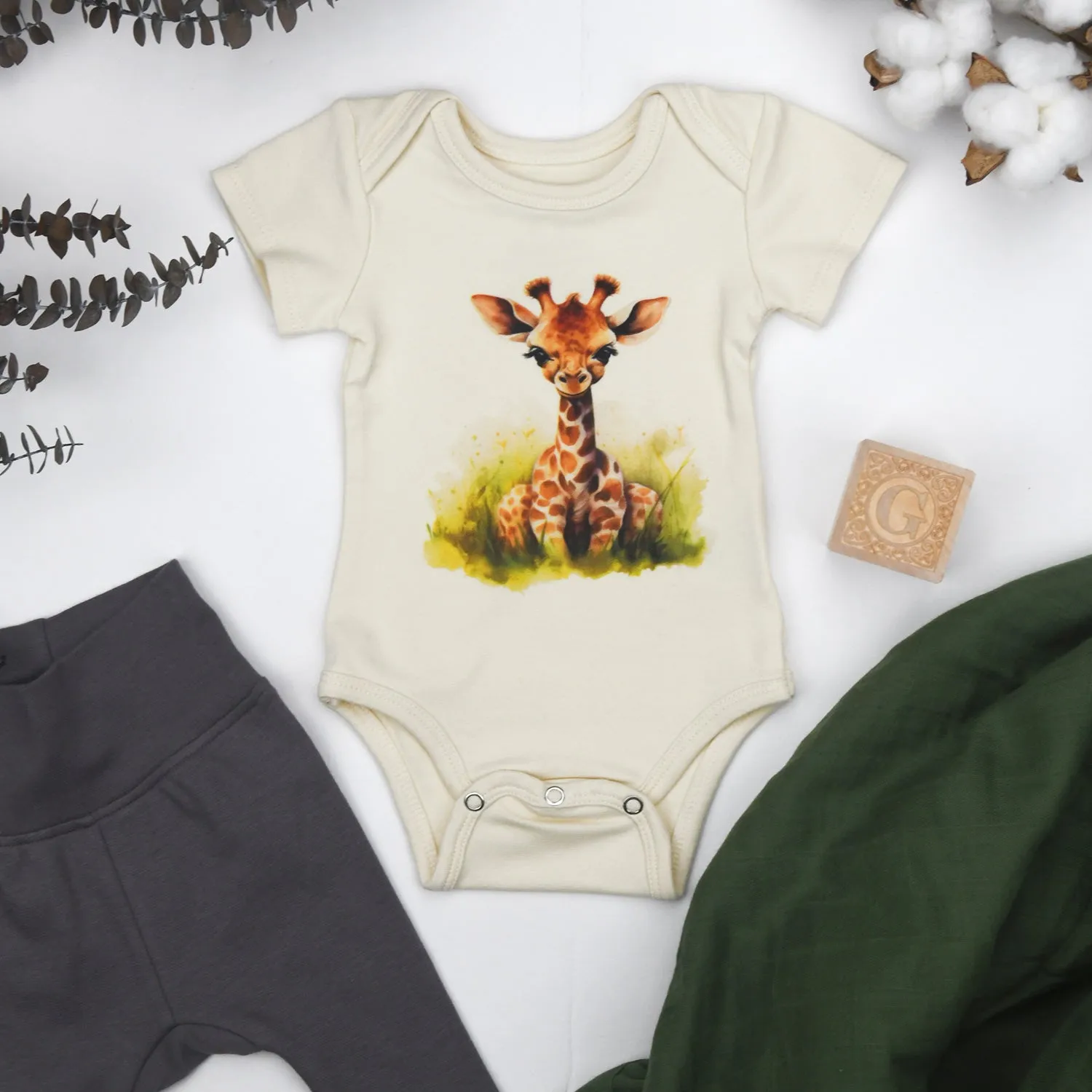 Organic Cotton Short Sleeve Baby Bodysuit, Gerald