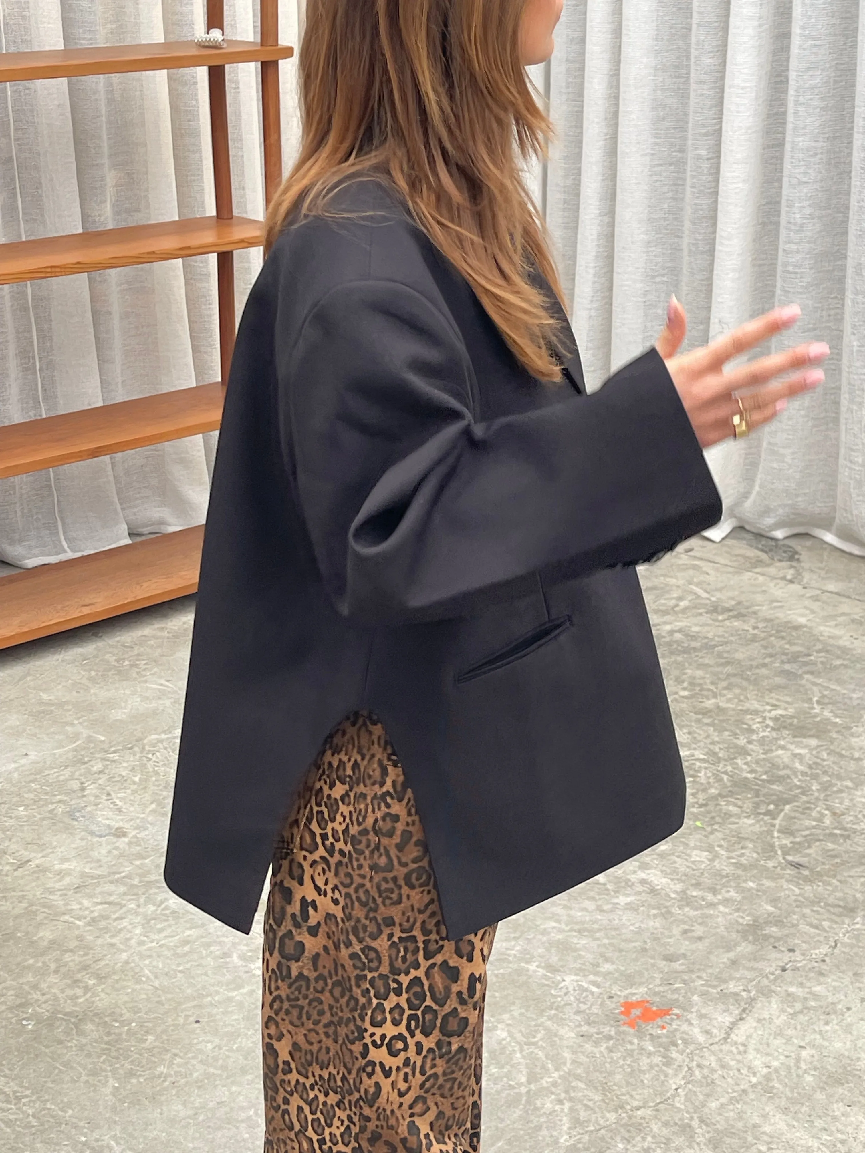 Oversized Side Slit Blazer Black