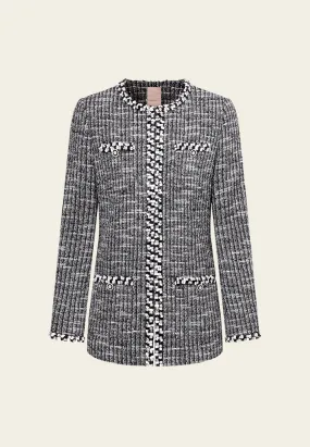 Patch-pocket Ribbed-knit Mixed Tweed Short Coat