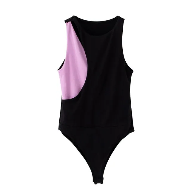 Patchwork women elegant bomb bodysuits 2020 summer fashion ladies purple-black bodysuit party female stylish bodysuit girls chic