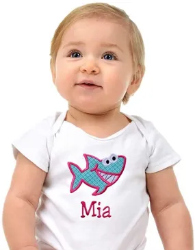 Personalized Embroidered Baby Shark Bodysuit with Your Custom Name for Girls