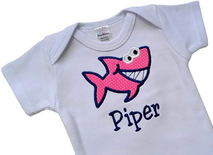 Personalized Embroidered Baby Shark Bodysuit with Your Custom Name for Girls
