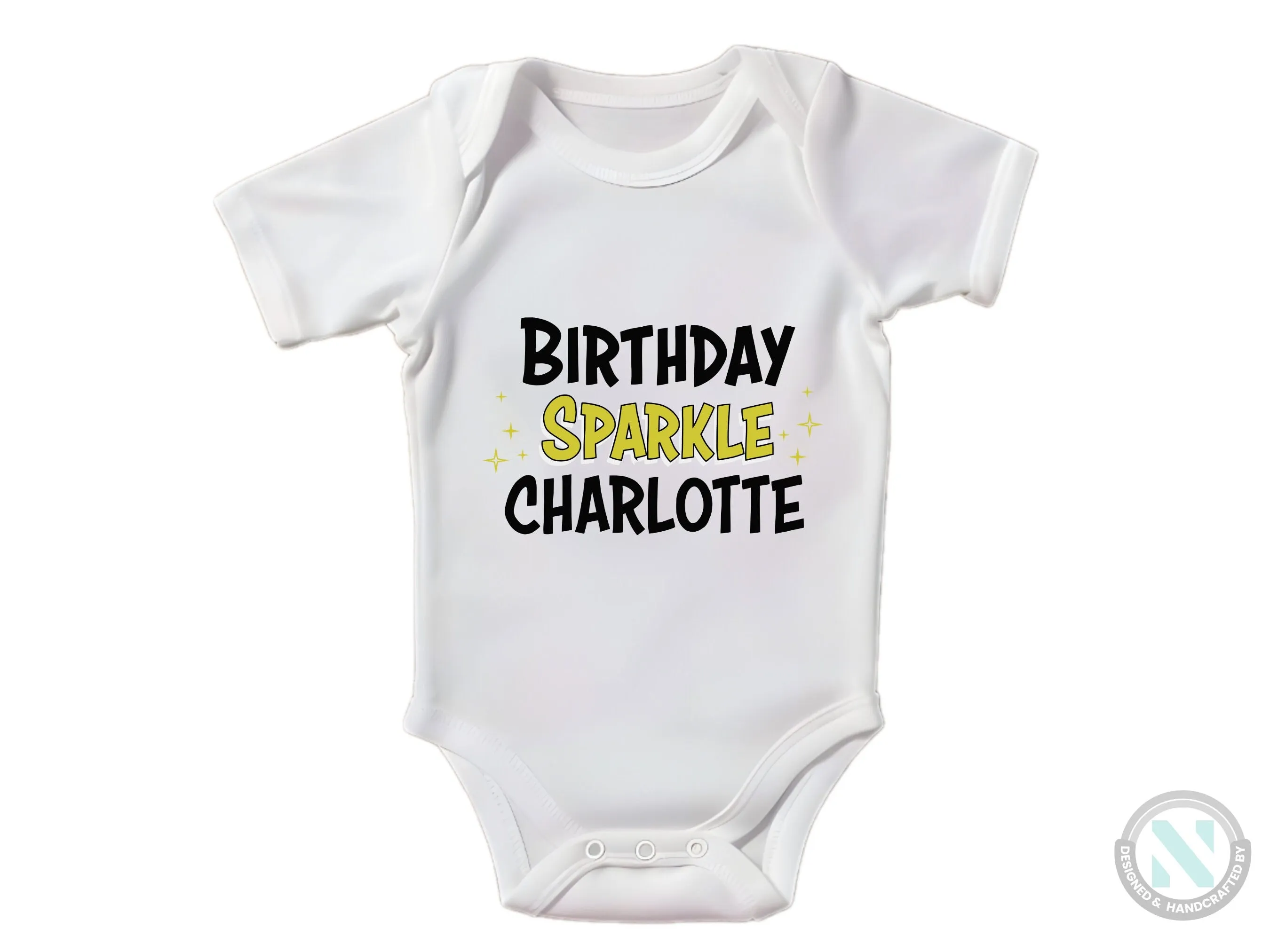 Personalized Girl Name Baby Bodysuit with "Birthday Sparkle" Gift