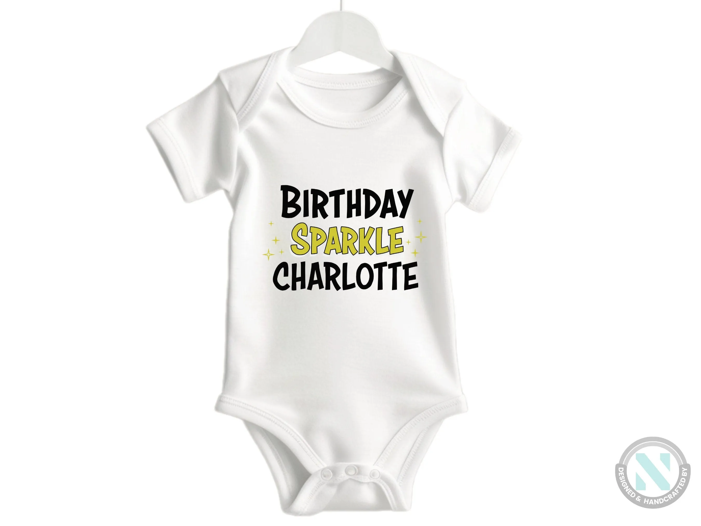 Personalized Girl Name Baby Bodysuit with "Birthday Sparkle" Gift