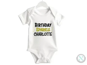 Personalized Girl Name Baby Bodysuit with "Birthday Sparkle" Gift