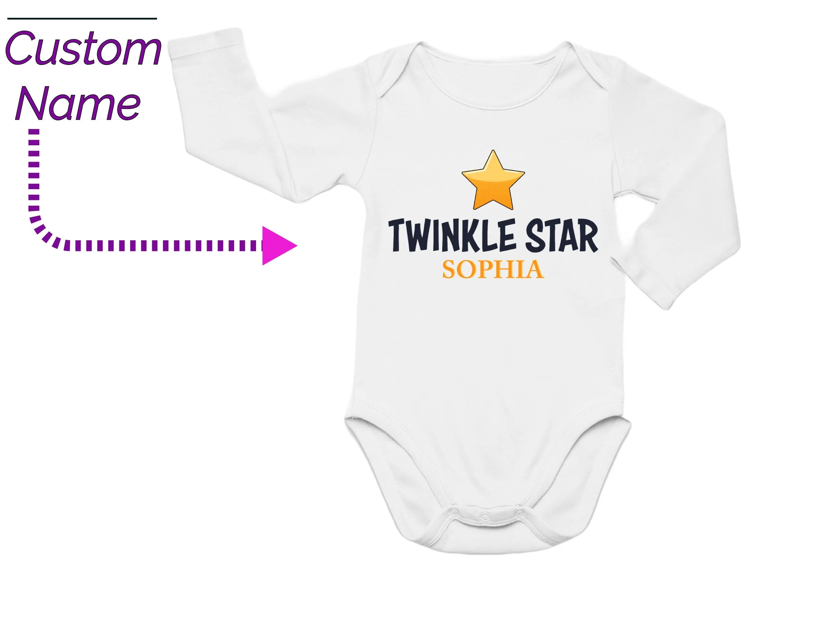 Personalized Twinkle Star Girl Name Bodysuit Gift Set for Baby