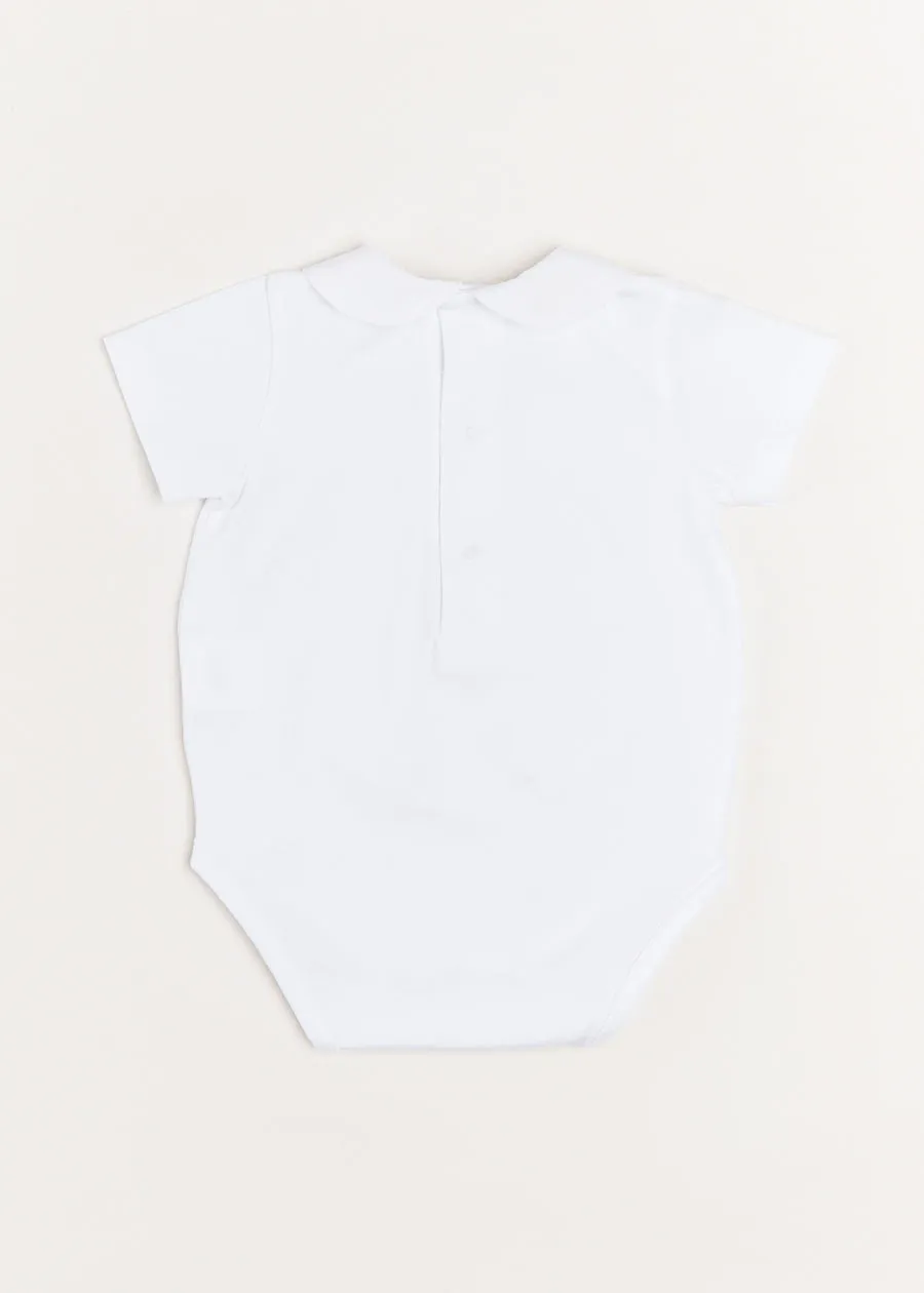 Peter Pan Collar Duck Embroidery Short Sleeve Bodysuit in White (3mths-2yrs)