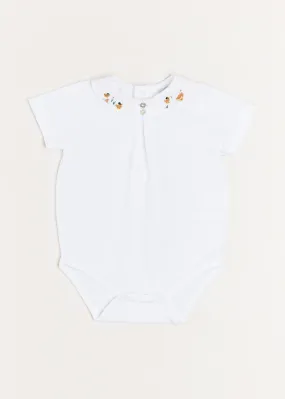 Peter Pan Collar Duck Embroidery Short Sleeve Bodysuit in White (3mths-2yrs)
